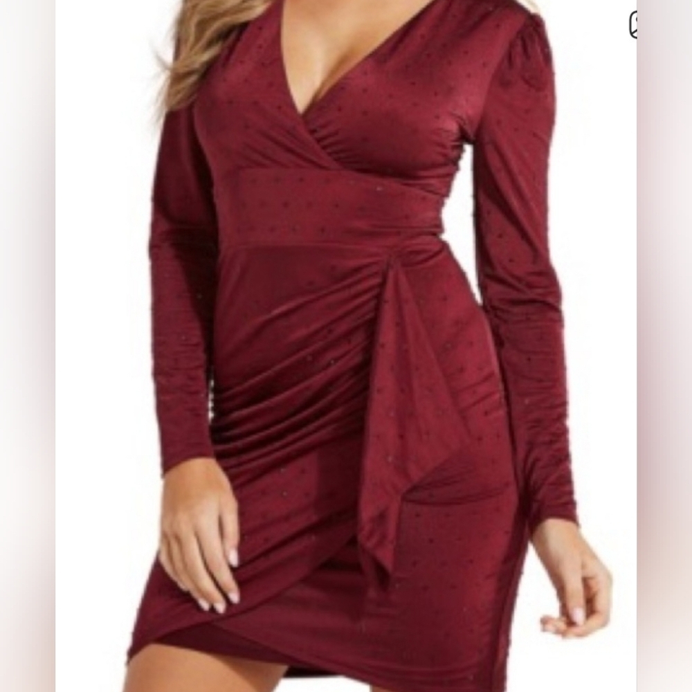 Guess Burgundy Long Sleeve Dress